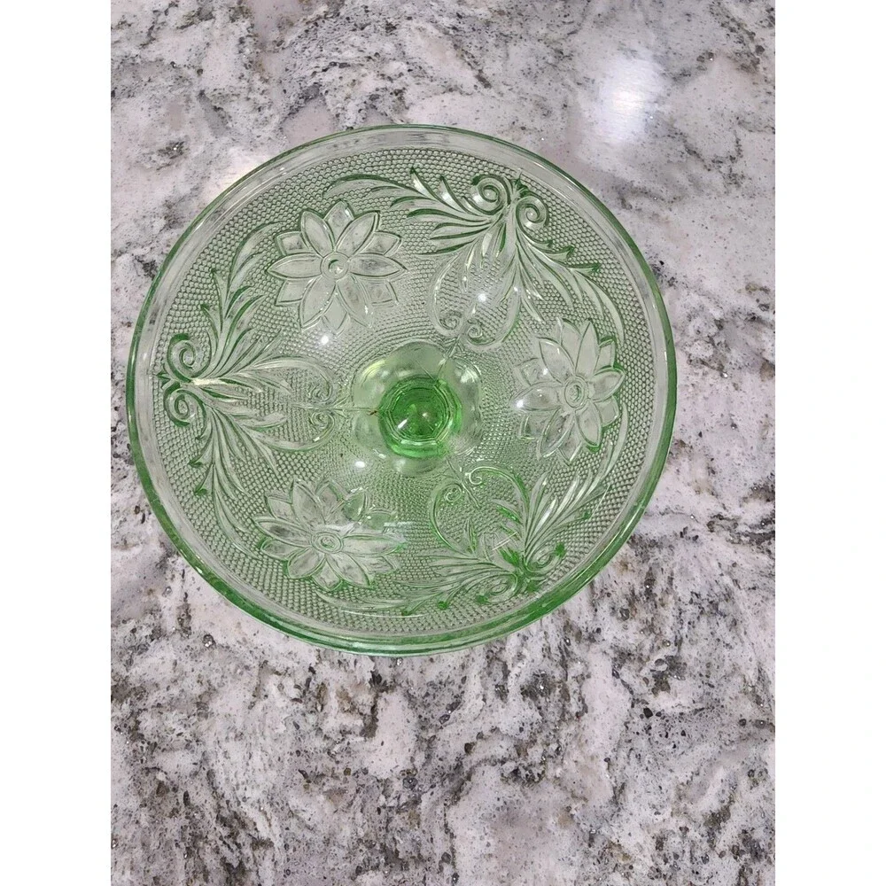Green Depression Uranium Sunflower Glass Icecream Bowl